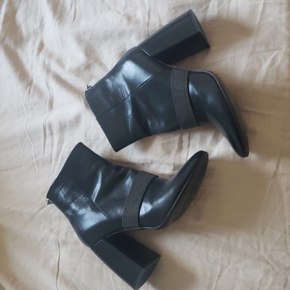 BRUNELLO CUCINELLI Leather Monili Chain Strap Chunky Ankle Boots black size 37 - Picture 1 of 12